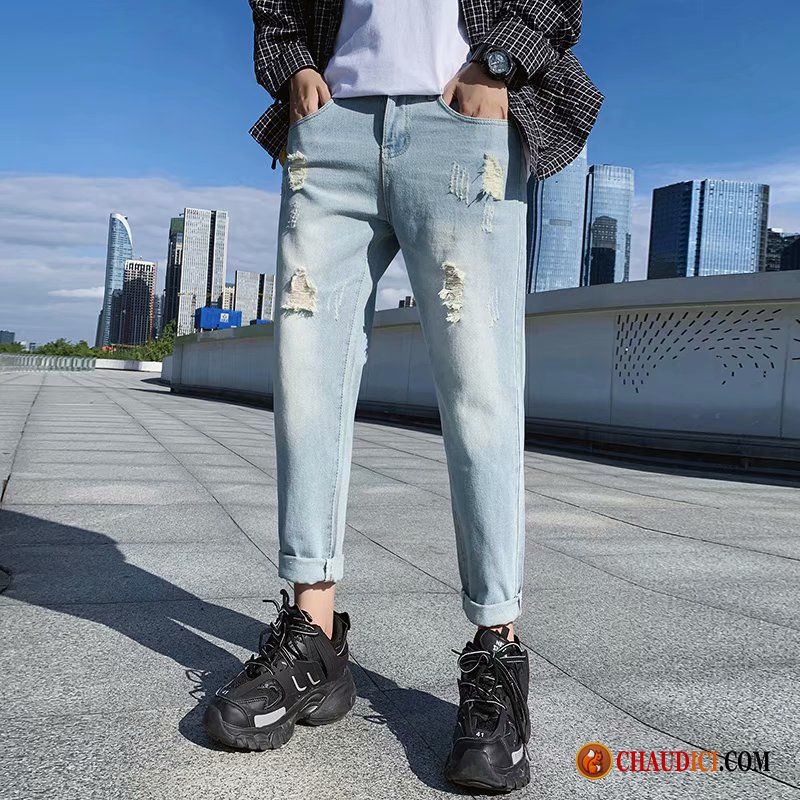 Jean Slim Fit Homme Été Légère Homme Baggy Des Trous Dans Les Jeans Pas Cher