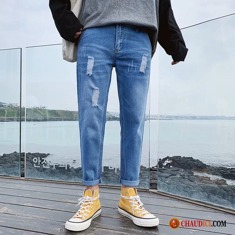 Jean Slim Fit Homme Été Légère Homme Baggy Des Trous Dans Les Jeans Pas Cher