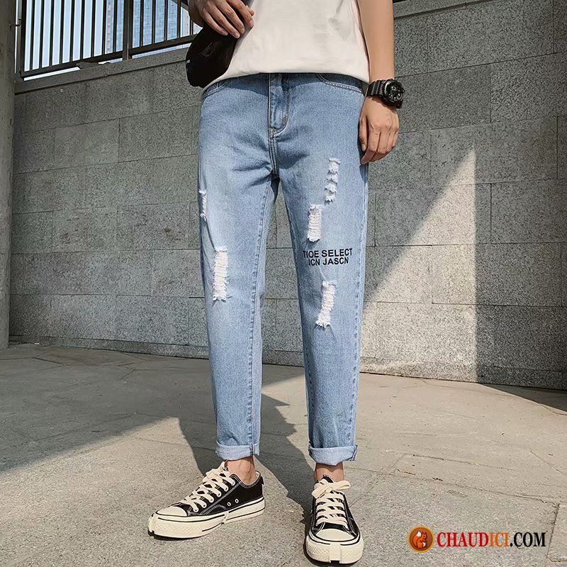 Jean Slim Fit Homme Été Légère Homme Baggy Des Trous Dans Les Jeans Pas Cher