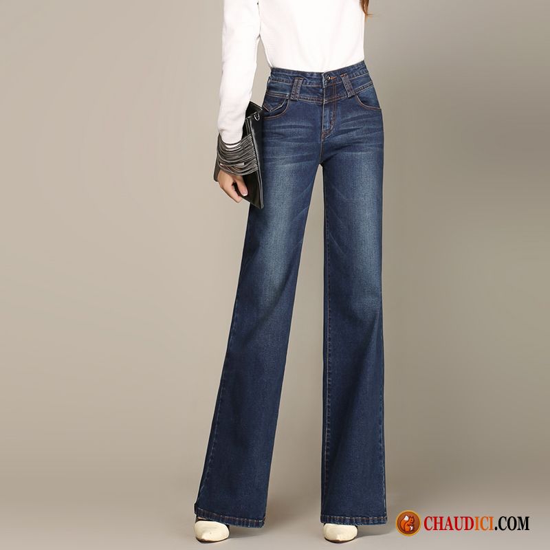 Jeans Droit Femme Pas Cher Haute Cintrée Pantalons Jeans Jambe Droite Printemps En Ligne