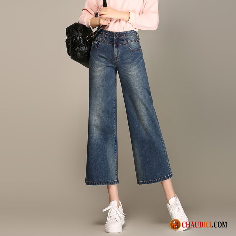 Jeans Droit Femme Pas Cher Haute Cintrée Pantalons Jeans Jambe Droite Printemps En Ligne