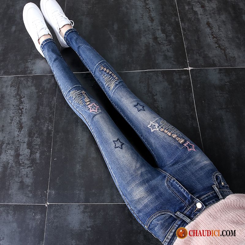 Jeans Femme Couleur Slim Moulant Printemps Longue Broderie Pas Cher