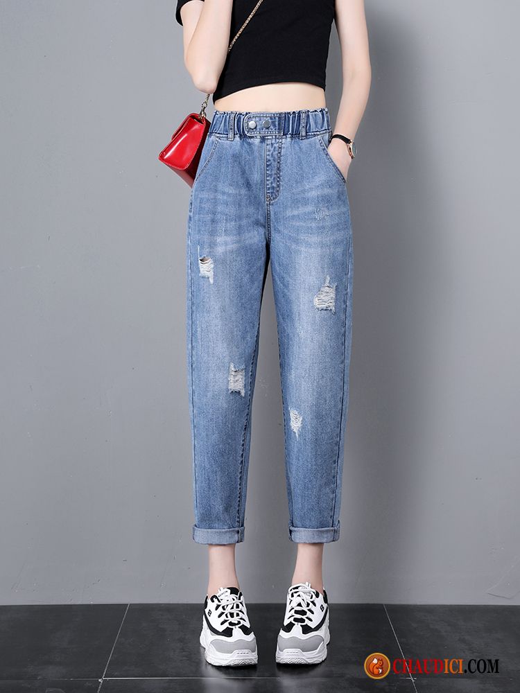 Jeans Femme Pas Cher Marque Des Trous Haute Cintrée Légère Baggy Été