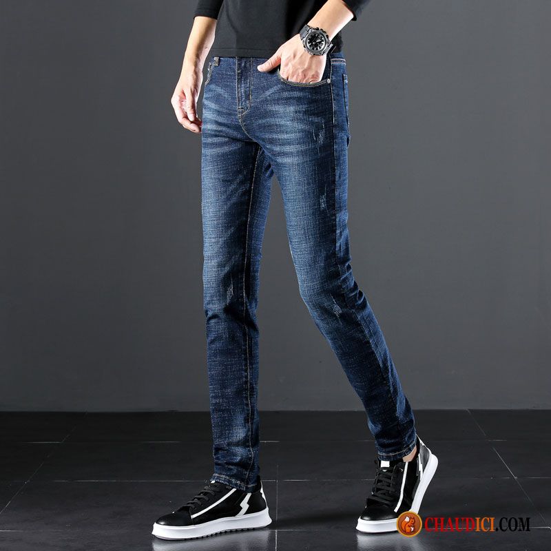 Jeans Homme Bleu Homme Mode Bleu Marque De Tendance Denim Pas Cher