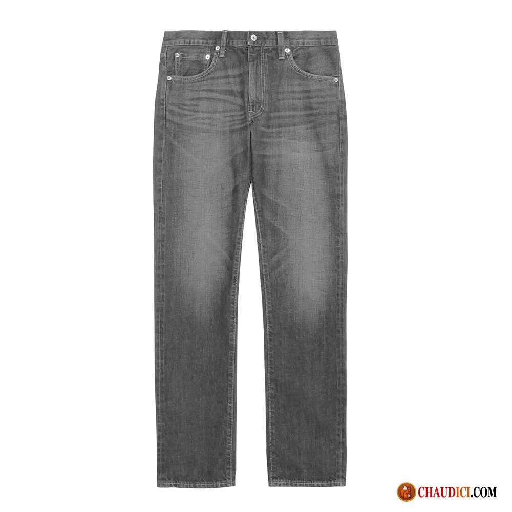 Jeans Homme Gris Classique Jambe Droite Homme Jeans Delavé