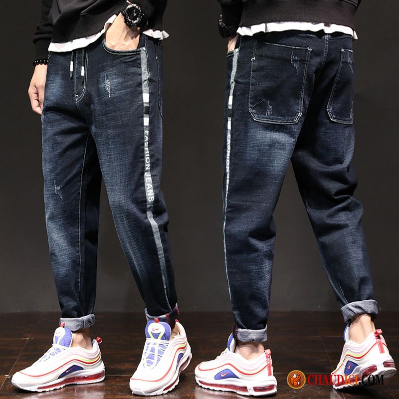 Jeans Homme Promo Extensible Noir Tendance Étudiant Baggy En Vente