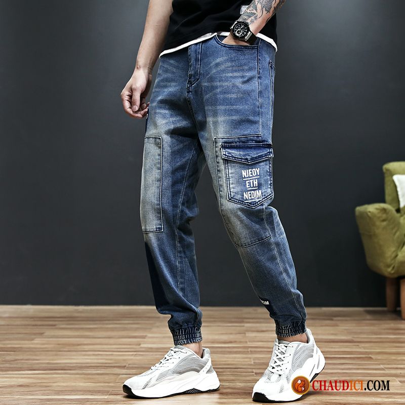 Jeans Homme Taille Haute Pas Cher Les Adolescents Baggy Serrés Jeans Bleu