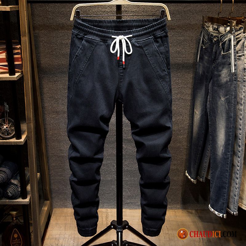Jeans Large Homme Pas Cher Extensible Laçage Élastique Homme Noir