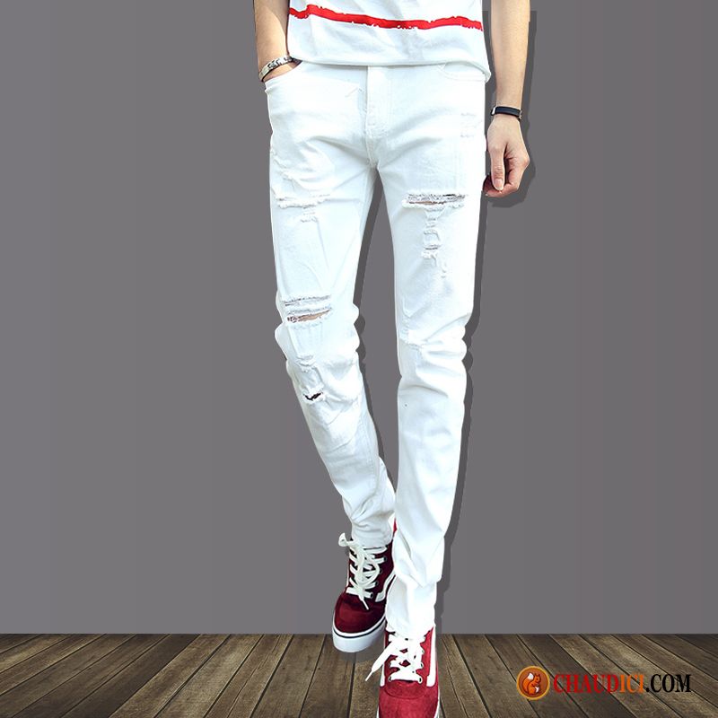 Jeans Pas Cher Homme Moulant Mince Blanc Pur Homme Pantalon