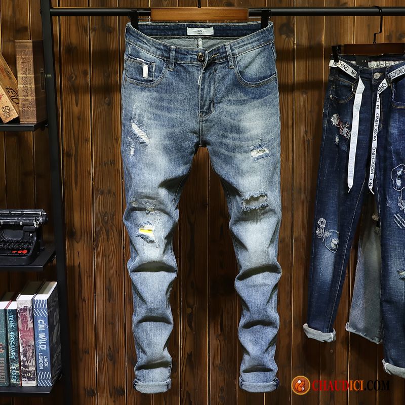 Jeans Regular Homme Pas Cher Homme Été Tendance Slim Des Trous Dans Les Jeans Soldes