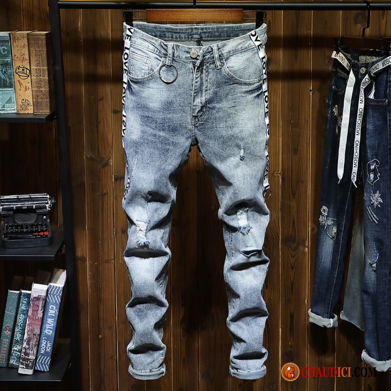 Jeans Regular Homme Pas Cher Homme Été Tendance Slim Des Trous Dans Les Jeans Soldes