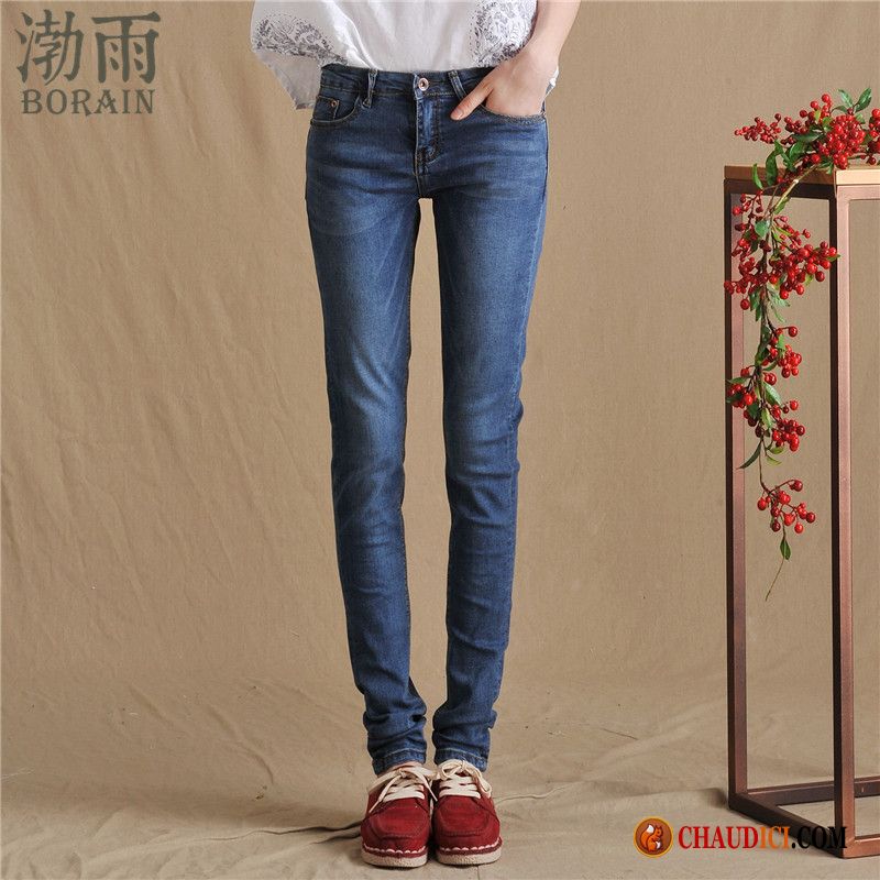 Jeans Taille Basse Pas Cher Slim Été Extensible Rétro Dame