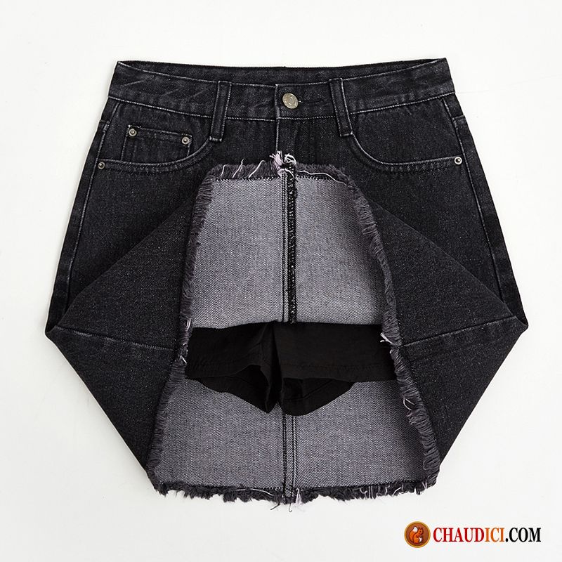 Jupes Noires Courtes Marron Denim Femme Haute Cintrée Bord Jupes