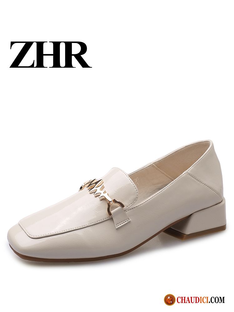 Les Chaussures Mocassins Beige Angleterre Épais Tête Carrée Derbies Femme En Vente