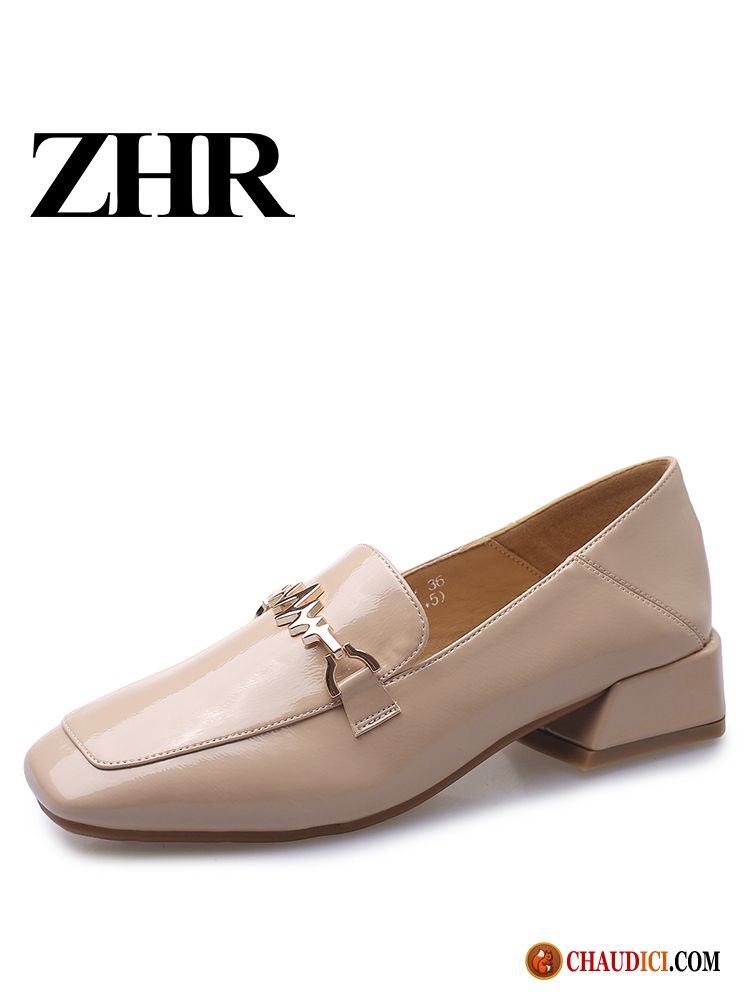 Les Chaussures Mocassins Beige Angleterre Épais Tête Carrée Derbies Femme En Vente