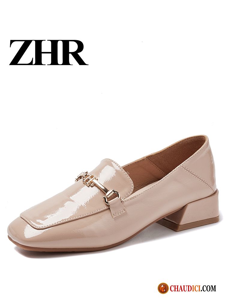 Les Chaussures Mocassins Beige Angleterre Épais Tête Carrée Derbies Femme En Vente