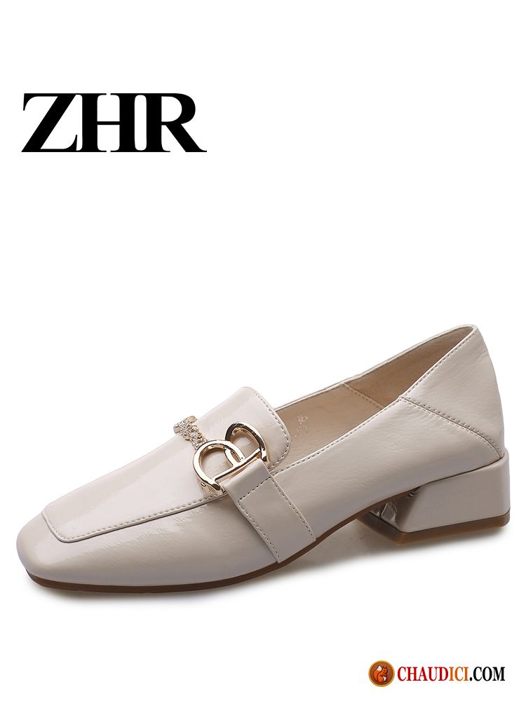 Les Chaussures Mocassins Beige Angleterre Épais Tête Carrée Derbies Femme En Vente