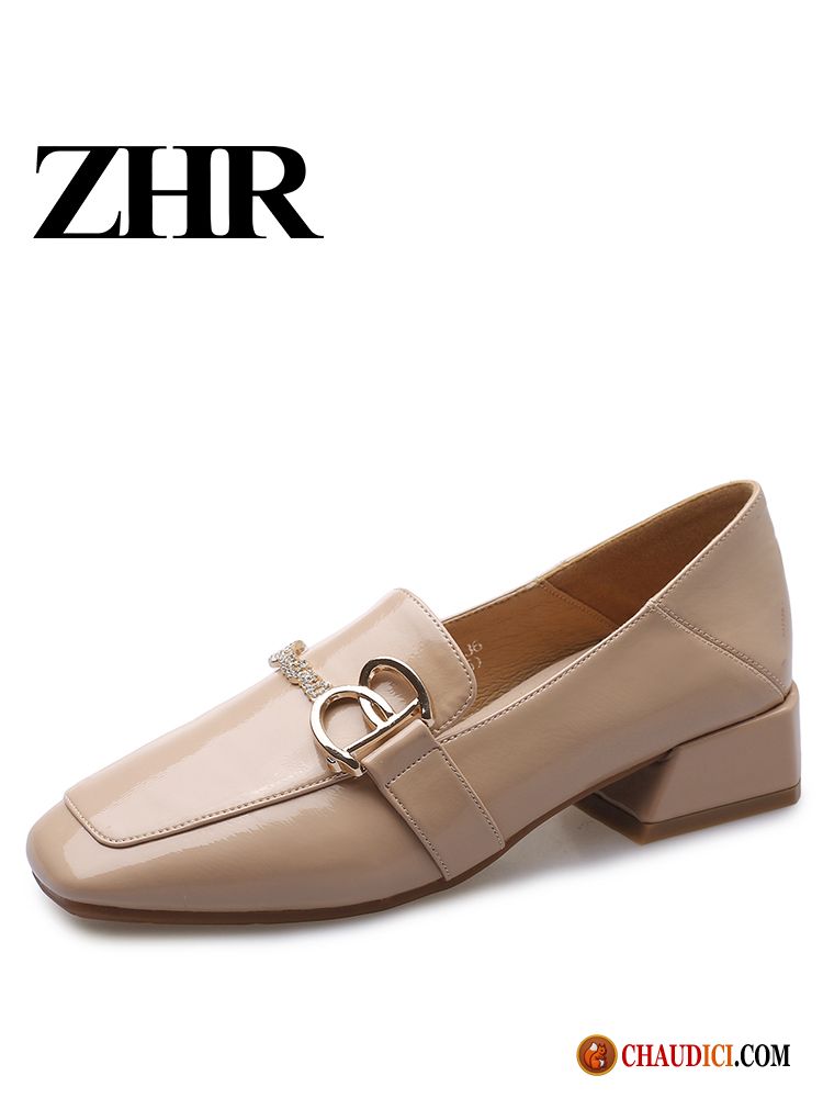 Les Chaussures Mocassins Beige Angleterre Épais Tête Carrée Derbies Femme En Vente