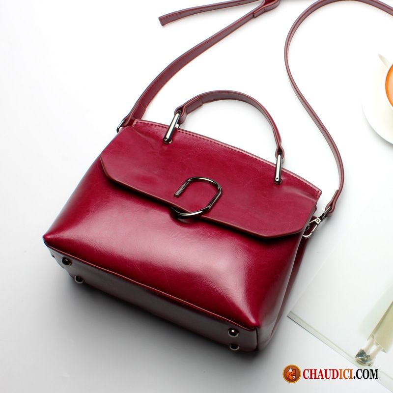 Les Sac À Bandoulière Pour Femme Cuir Véritable Simple Portable Mode Cire D'huile