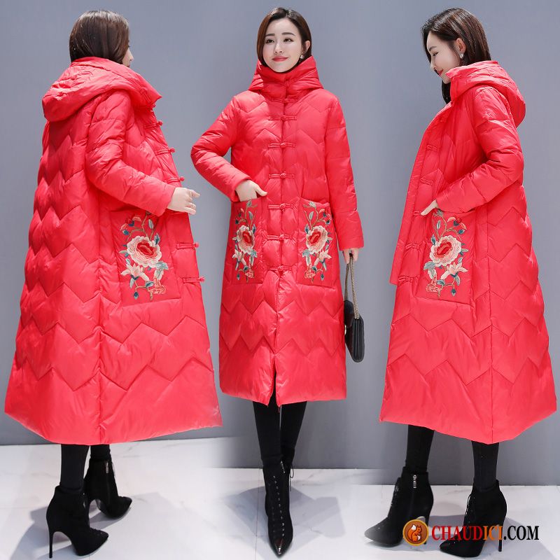 Manteau Doudoune Longue Femme Blé Mode Hiver Épaissir Capuche Fermeture Éclair