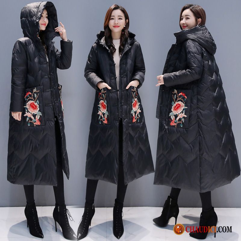 Manteau Doudoune Longue Femme Blé Mode Hiver Épaissir Capuche Fermeture Éclair