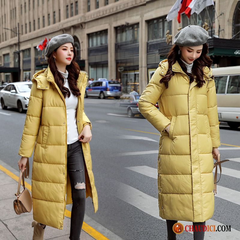 Manteau En Cuir Femme Matelassée Étudiant Longue Vêtements Matelassé Jaune Pas Cher