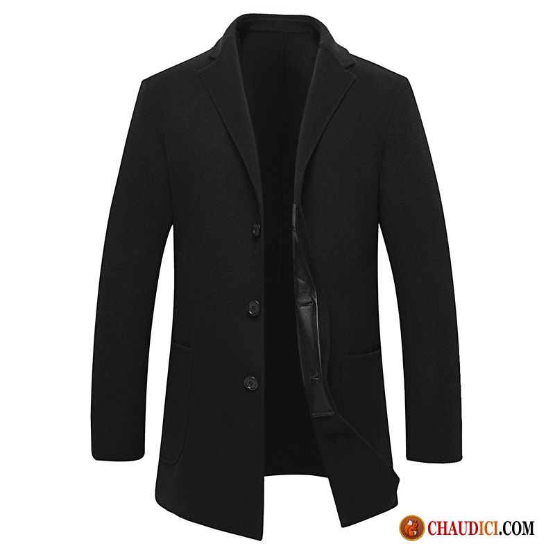 Manteau En Cuir Pour Homme Crème Manteau Reversible Longue Racé Tissu De Laine