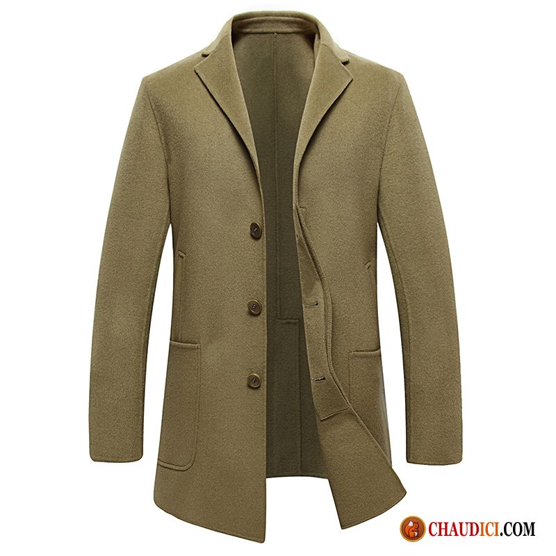 Manteau En Cuir Pour Homme Crème Manteau Reversible Longue Racé Tissu De Laine