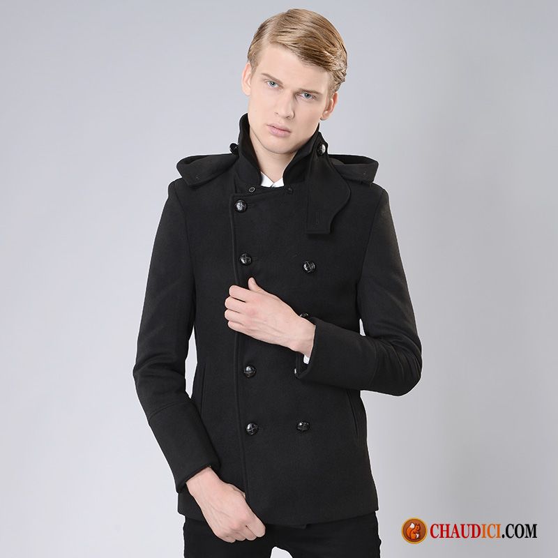 Manteau Homme A Capuche Noir Hiver Capuche Homme Longue Coupe Vent