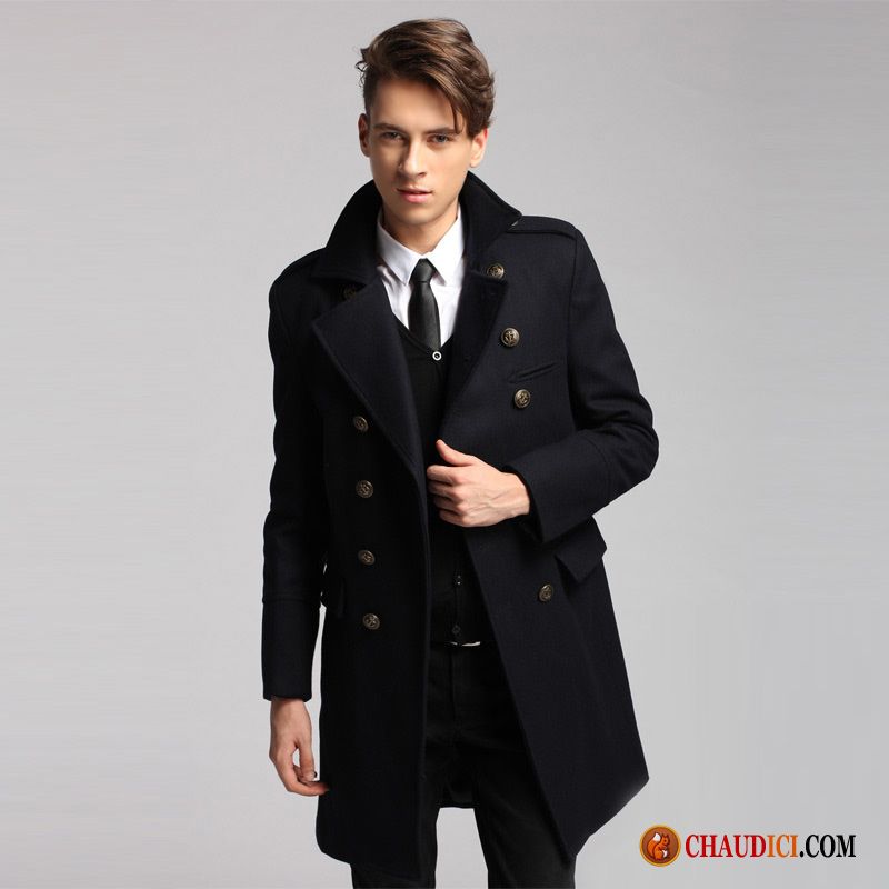 Manteau Homme Classique De Laine Britanique Longue Slim Hiver