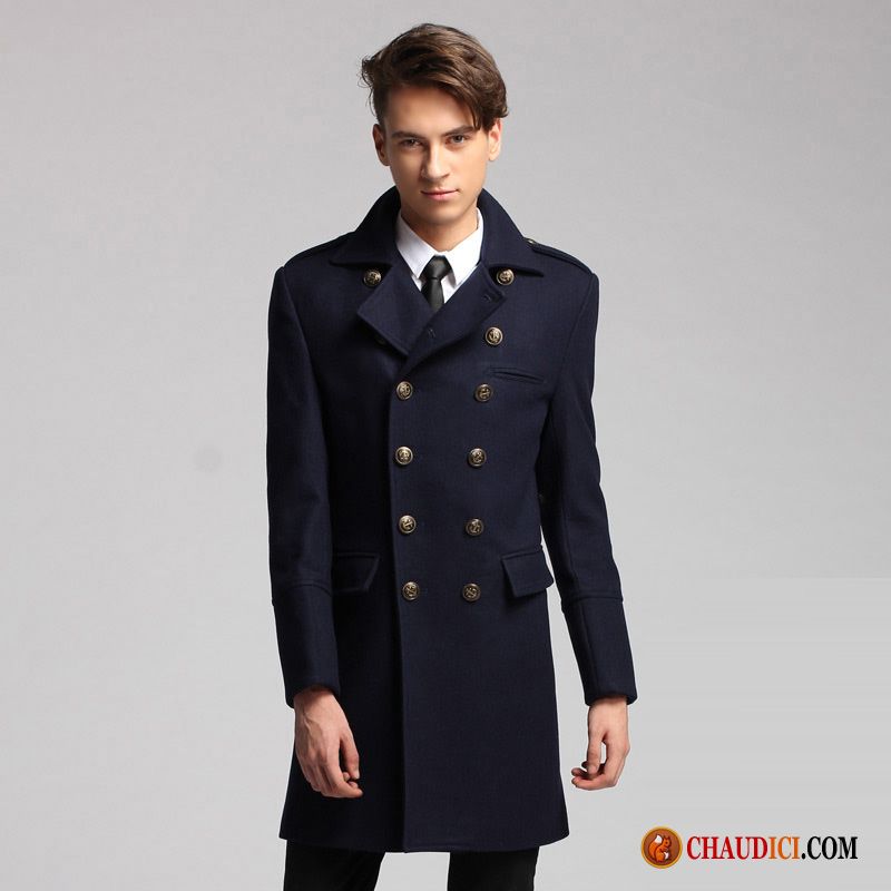 Manteau Homme Classique De Laine Britanique Longue Slim Hiver