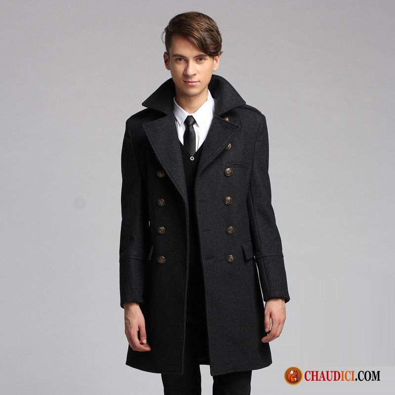 Manteau Homme Classique De Laine Britanique Longue Slim Hiver