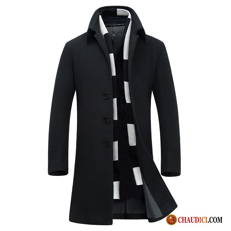 Manteau Homme Cuir Coupe Vent Jeunesse Longue Tendance Hiver