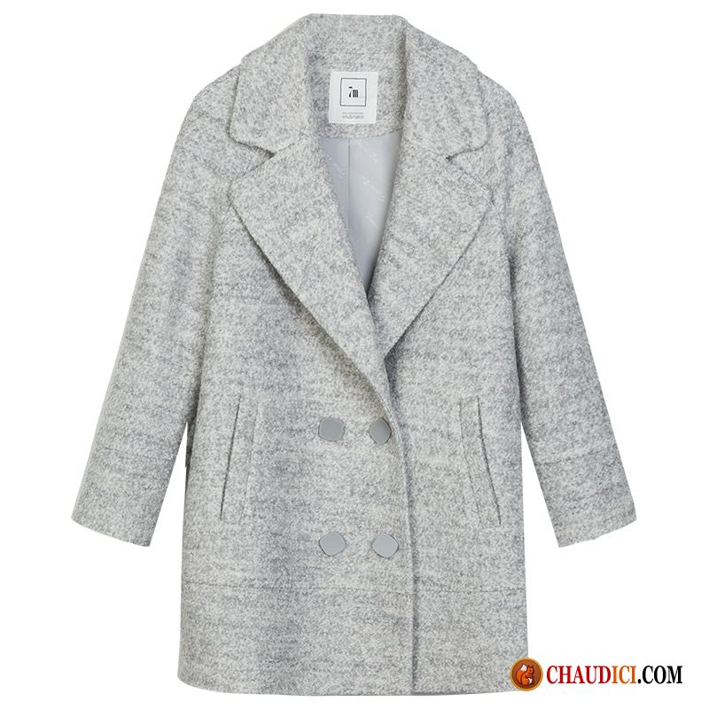 Manteau Long Noir Doux De Laine Manteau Bleu Tempérament Pas Cher