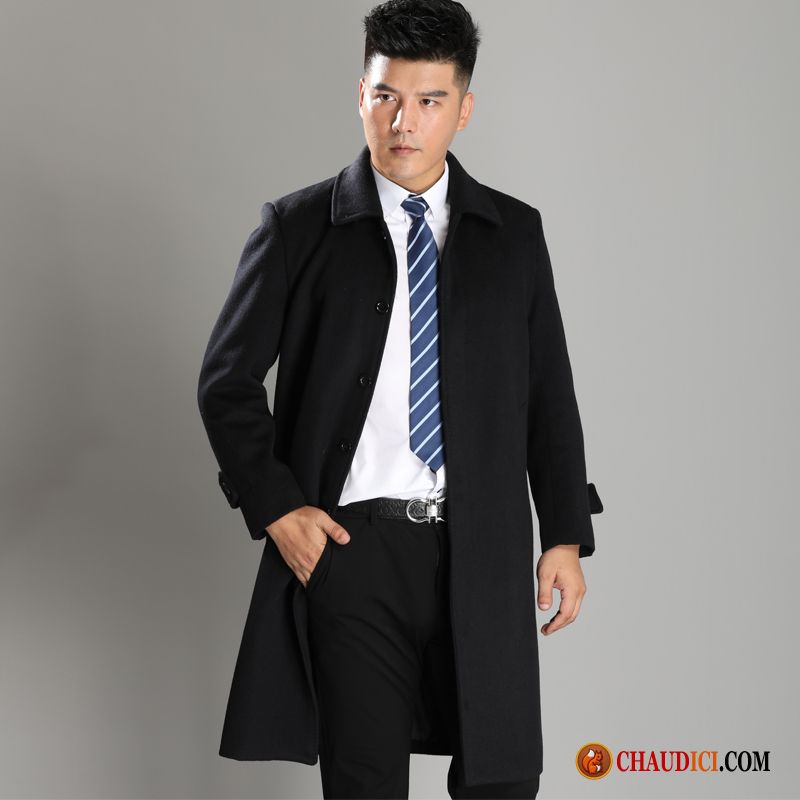 Manteau Matelassé Homme De Travail Longue Revers Roulé Homme Tissu De Laine