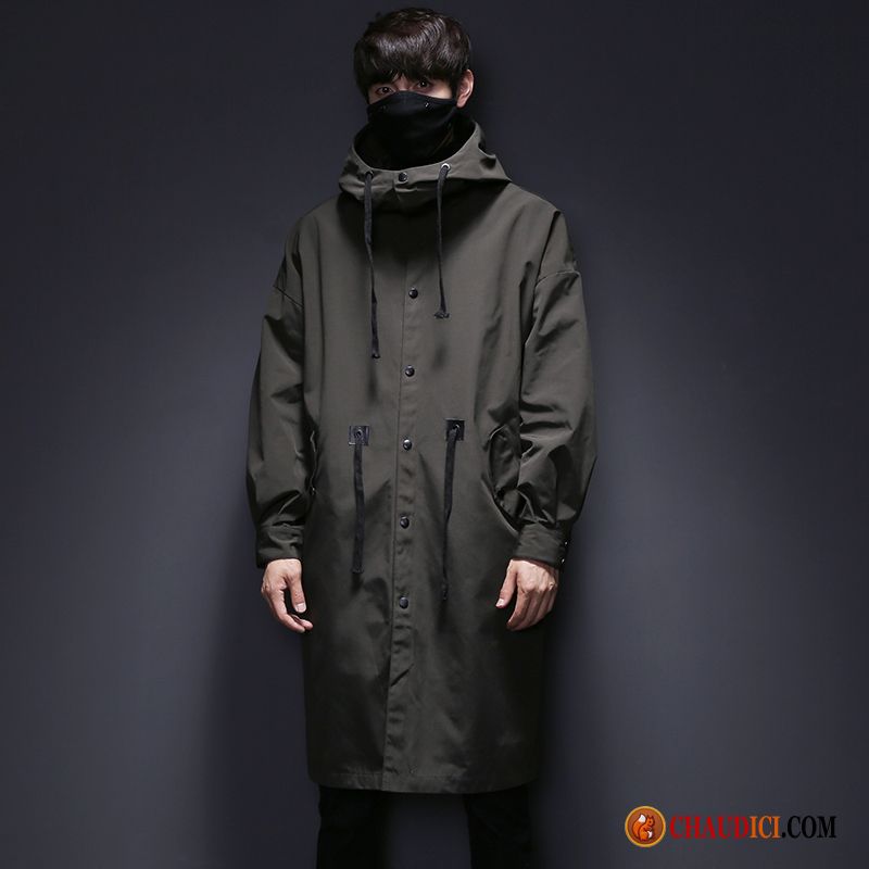 Manteau Trench Homme Beau Tendance Militaire Vert L'automne Baggy Pas Cher