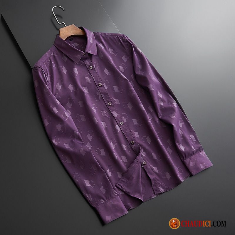 Marque De Chemise Pour Homme Or Tendance Impression Décontractée Chemise Violet