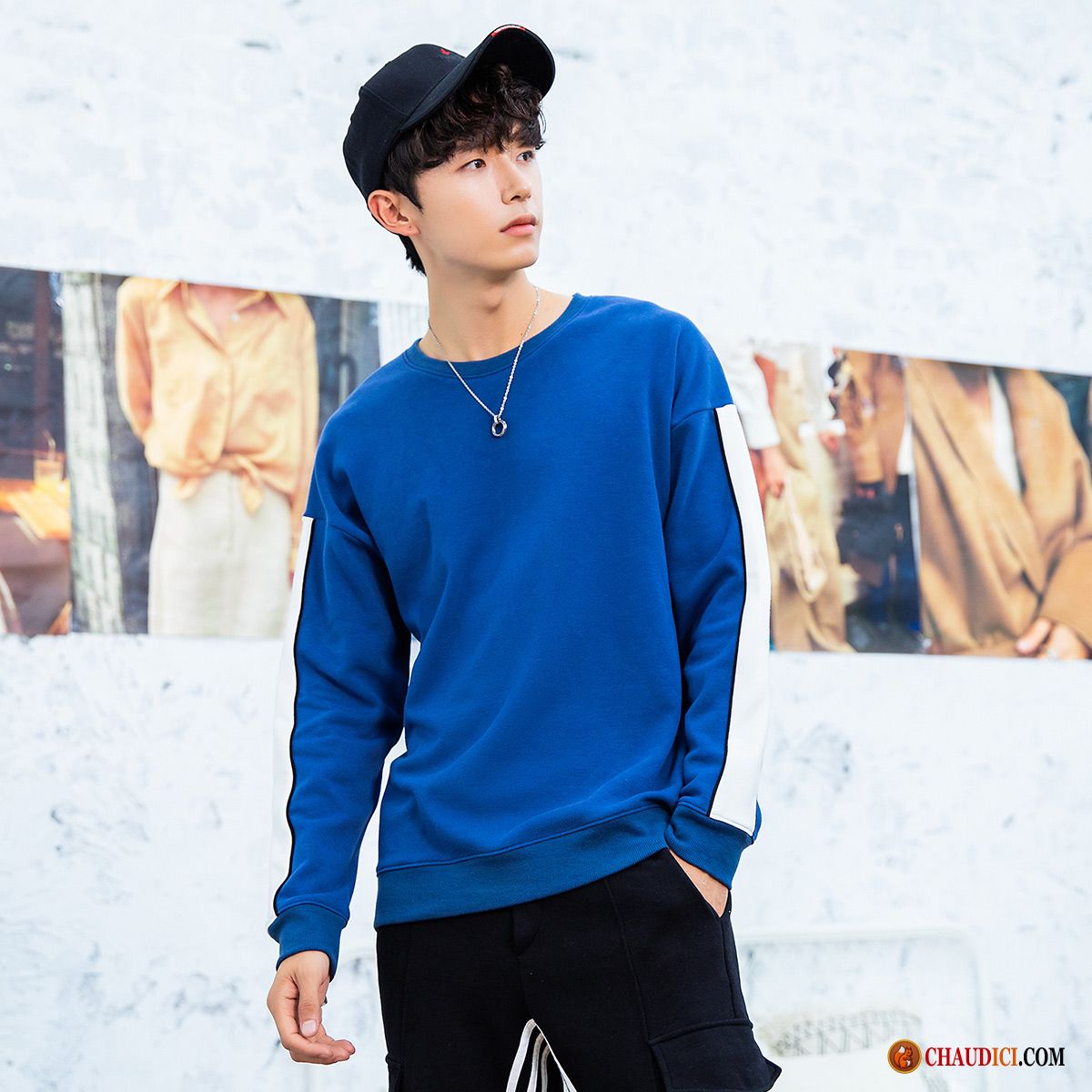 ORANDESIGNE Sweatshirts Homme Hoodie Sans Capuche Col Rond