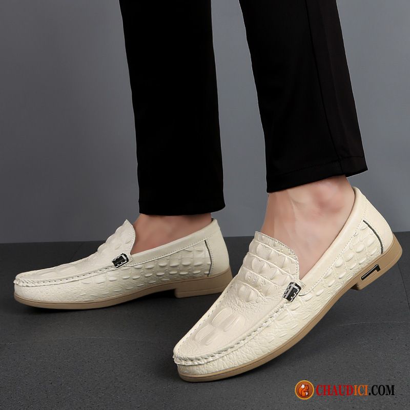 Marque Mocassin Homme Semelle Doux Blanc Cuir Véritable Derbies Tendance