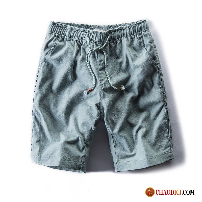 Marque Shorts Homme Légère Homme Lin Vert Décontractée Pas Cher