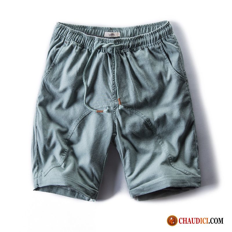 Marque Shorts Homme Légère Homme Lin Vert Décontractée Pas Cher