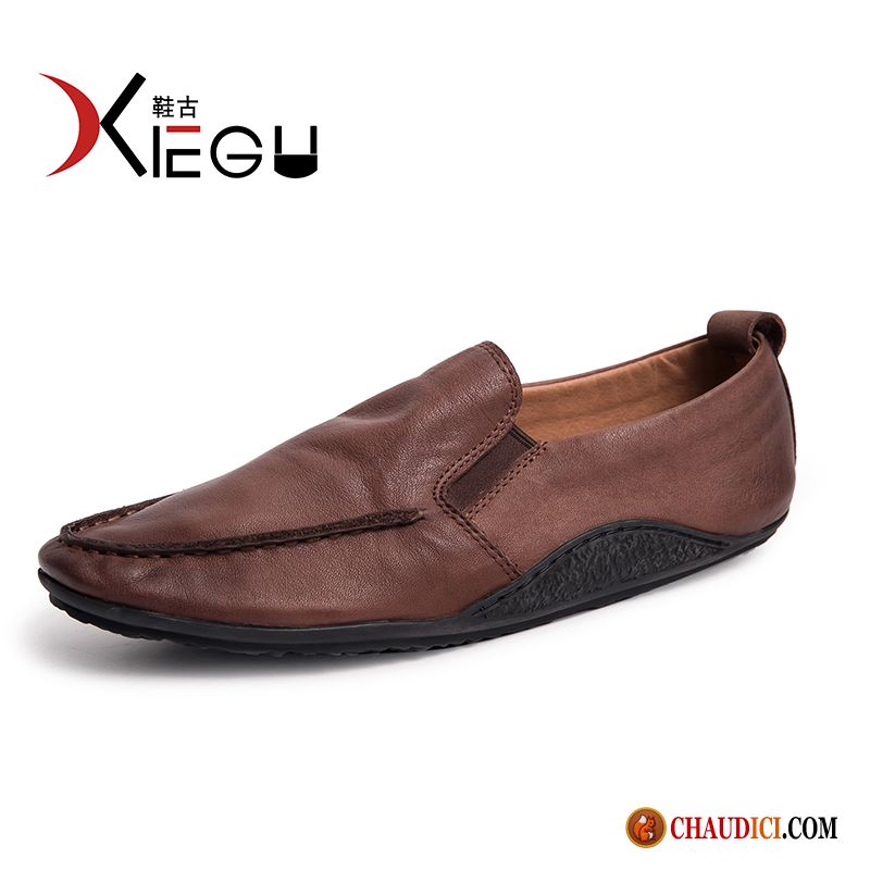 Mocassin A Lacet Homme Cuir Véritable Homme Flâneurs Slip-on Marron