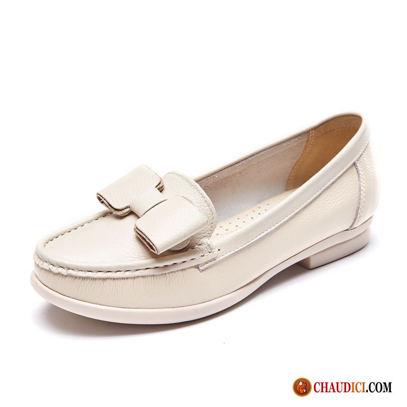 Mocassin Blanc Femme Femme Arc Cuir Véritable Derbies Bout Rond