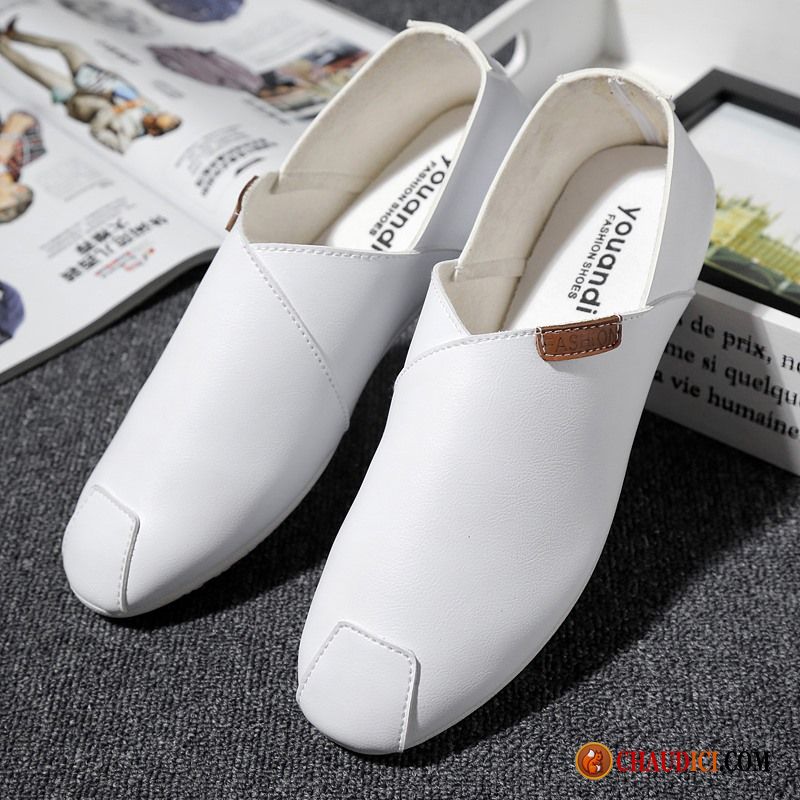 Mocassin Cuir Blanc Homme Pensée Flâneurs Décontractée Tendance Homme Slip-on