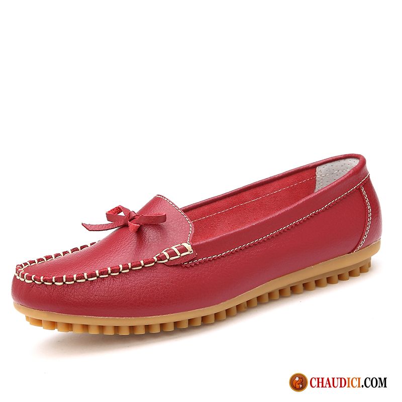 Mocassin De Marque Femme Cuir Véritable Printemps Bout Rond Rouge Femme Pas Cher