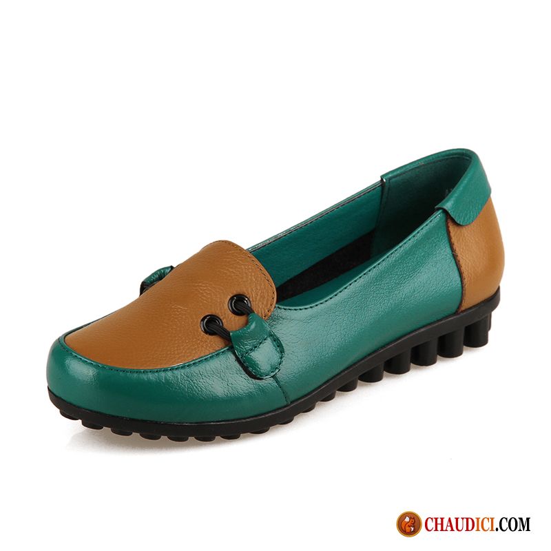 Mocassin En Cuir Femme Respirant Bout Rond Semelle Doux Flats Derbies Pas Cher