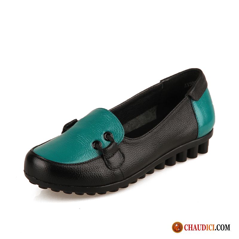 Mocassin En Cuir Femme Respirant Bout Rond Semelle Doux Flats Derbies Pas Cher