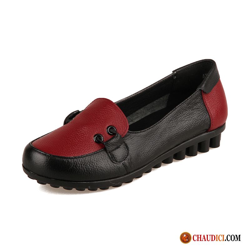 Mocassin En Cuir Femme Respirant Bout Rond Semelle Doux Flats Derbies Pas Cher