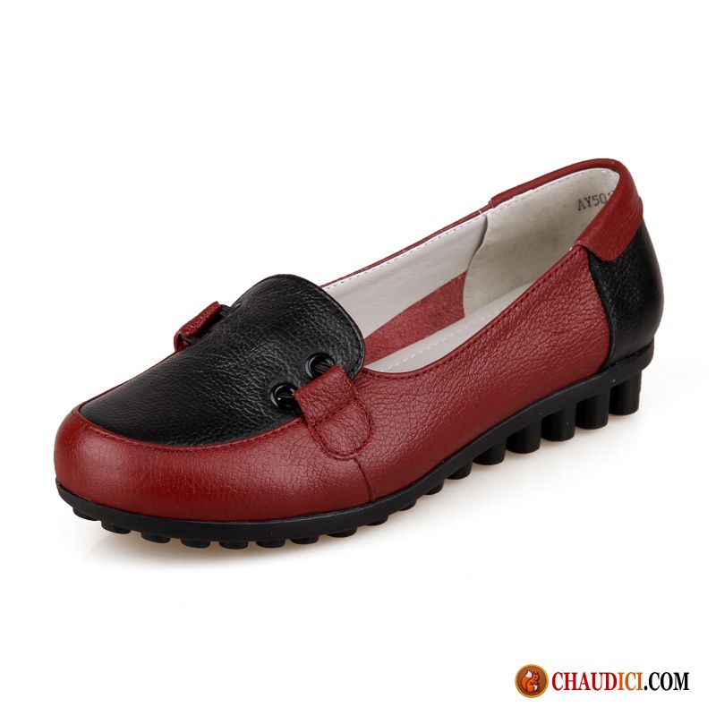 Mocassin En Cuir Femme Respirant Bout Rond Semelle Doux Flats Derbies Pas Cher