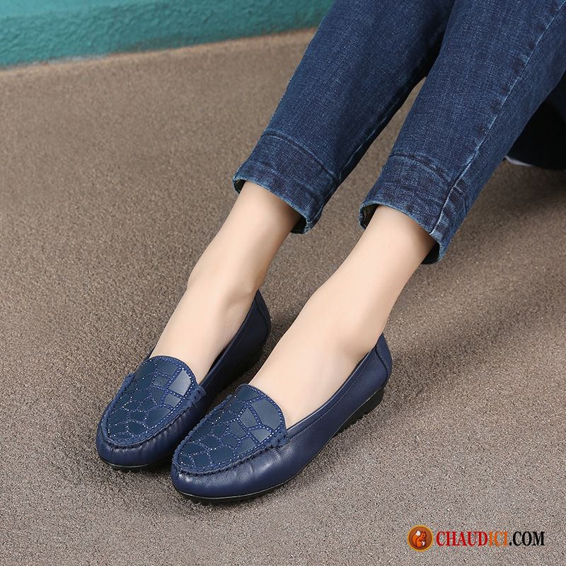 Mocassin Femme A Talon Pensée Décontractée Cuir Véritable Flats Femme Semelle Doux France